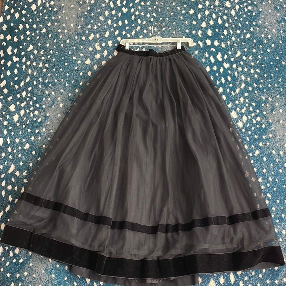 Vintage Kay Unger Black Tulle Skirt with Velvet trim
